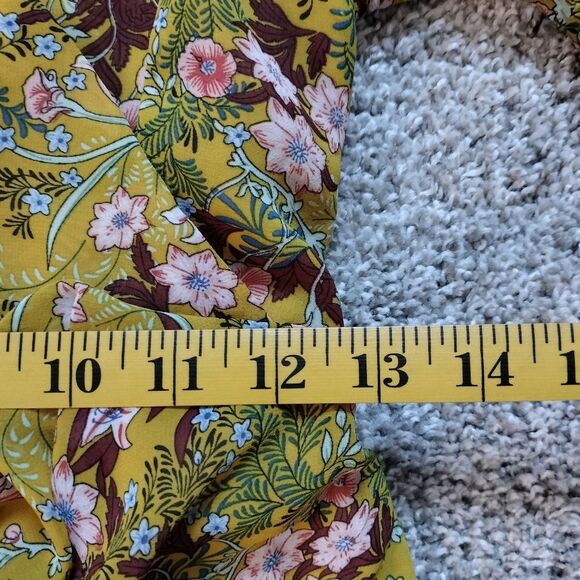Essue Women's Yellow Cottagecore Floral V Neck Belll Sleeve Dress Sz Small - Picture 3 of 9
